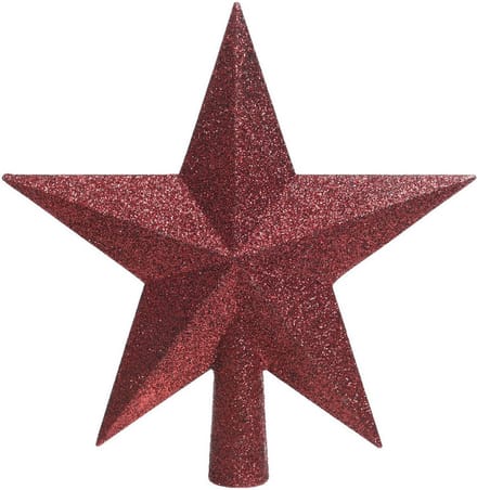 Decoris kerstboom piek - ster vorm - donkerrood - glitter - 19 cm - kunststof - kerstpiek