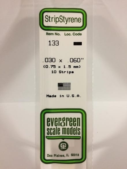 Evergreen Modelbouwdecoratie - 133 Strip 0,8mmX1,5mmX35cm - 10 stuks Styreen