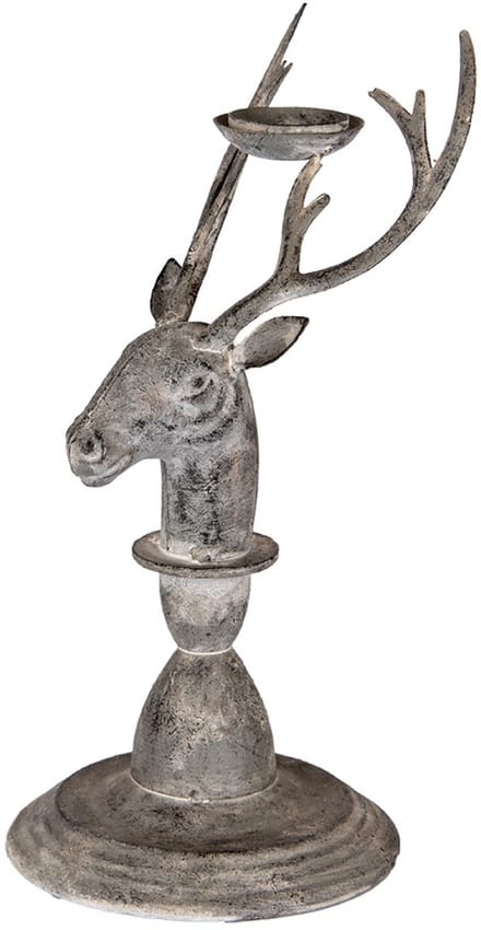 Clayre & Eef Kandelaar Hert 17x14x30 cm Grijs Metaal