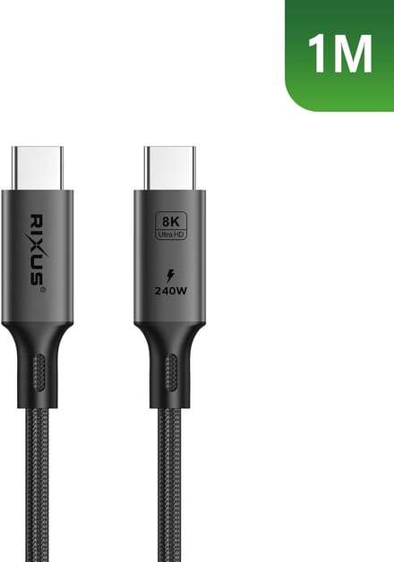 Rixus RXUC01 USB-C 4.0 To USB-C Cable 1m 240W Grey