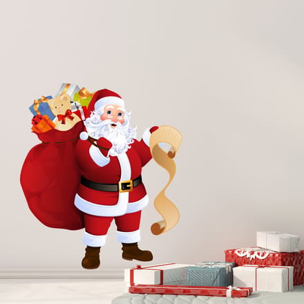 Kerststicker: De Kerstman en zijn cadeaulijst - Kerststickers - feestversiering - 70x60cm