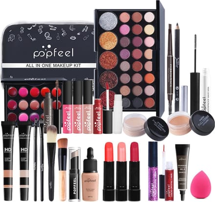 28-delige make-upset met oogschaduw, lippenstift en make-upborstels voor perfecte looks
