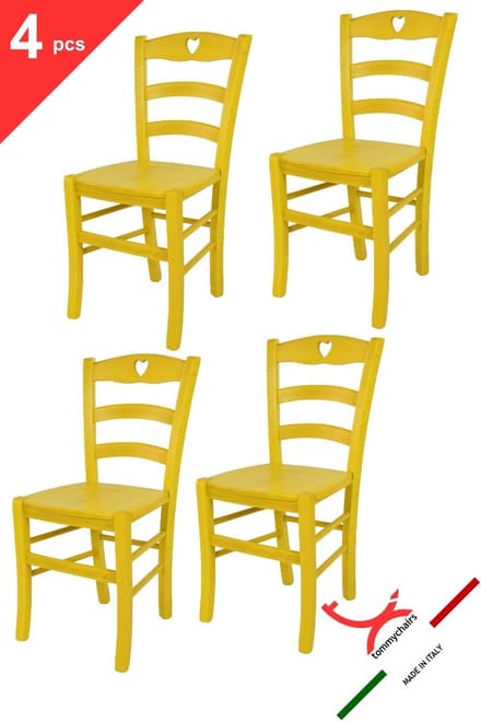 Tommychairs Cuore - Eetkamerstoelen - Set van 4 - Geel - Hout