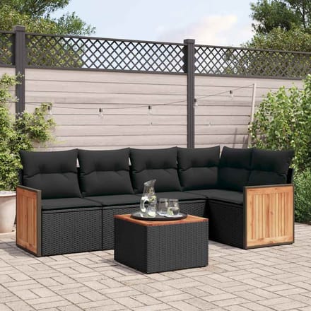 vidaXL - 6-delige - Loungeset - met - kussens - poly - rattan - zwart