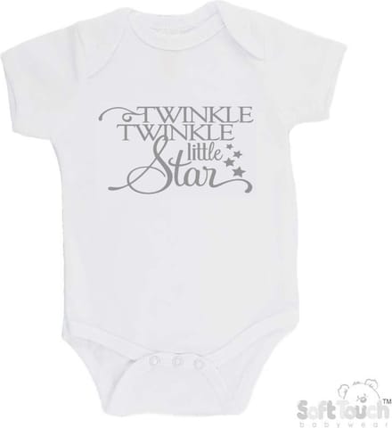 Soft Touch Romper "Twinkle winkle little star" Unisex Katoen Wit/grijs Maat 56/62