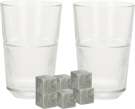Excellent Houseware whiskyglazen - set 4x van 360 ml - 9x whisky ijsblokstenen - Cadeau set vaderdag