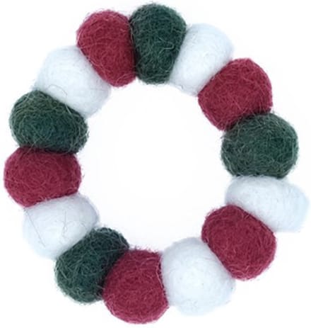 Servetring Vilt - Balletjes Rood & Groen & Wit - Fairtrade