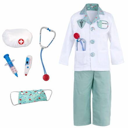 Den Goda Fen Verkleedkledij Dokter - Jas, broek en accessoires - Multi - Maat 3-4 jaar