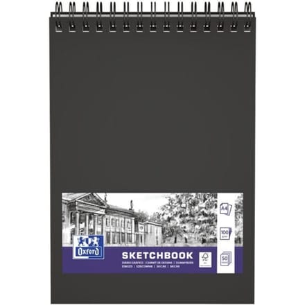 Oxford schetsboek - A4 - 50 vel - 100g papier - dubbel spiraal - harde kaft - zwart