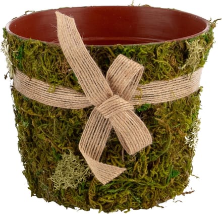 Dekoratief | Bloempot m/strik/mos, groen/naturel, 13x13x12cm | A240970