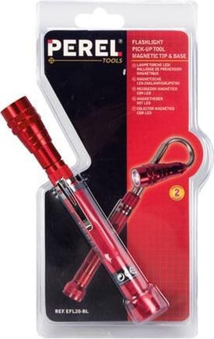Perel Zaklamp Met Grijpstok 18 Cm Staal Rood/zilver