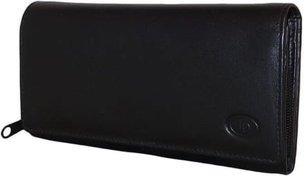 Leather Design Ruime Overslag Portemonnee Zwart