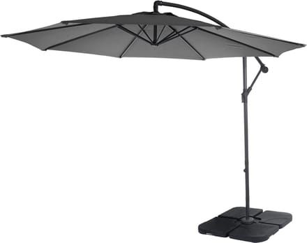 Zweefparasol Acerra, parasol zonwering, Ø 3 m kantelbaar, polyester/staal 11 kg ~ grijs met standaard