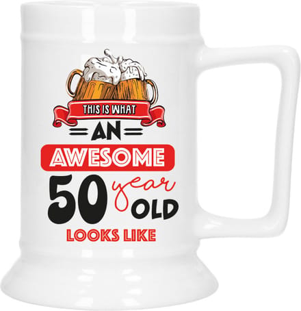 Bellatio Decoration Cadeau Bierpul voor 50 jaar - rood - grappige leeftijd bierpul - Abraham