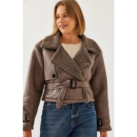 Faux leren cropped jack met sjawlcaller