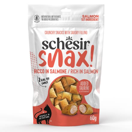60 g zalm Schesir Snax! Pillows kattensnacks