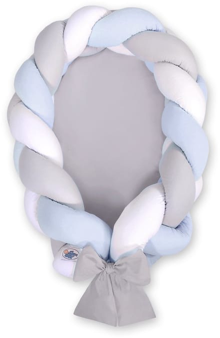 Gevlochten babynest 2 in 1 - wit-grijs-blauw
