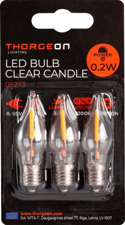Thorgeon E10 3X LED Kaarslampjes | 0.2W 8/55V 2100K | 821 180°