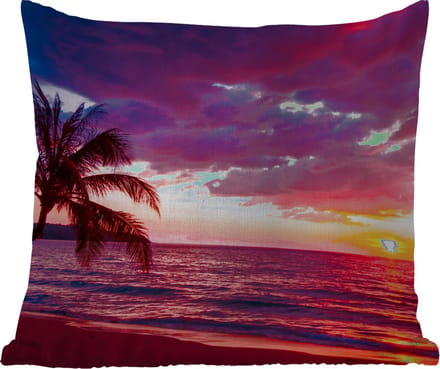 Tuinkussen - Zon - Horizon - Roze - Palmboom - Zee - 40x40 cm - Weerbestendig