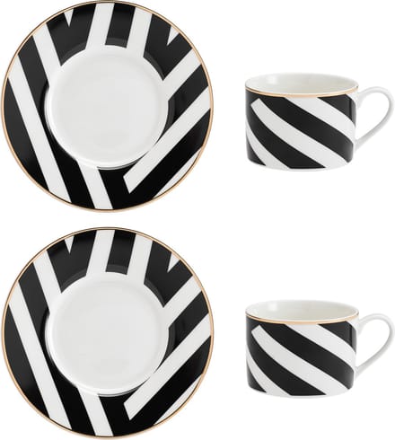 Mikasa - Theekopjes met Schoteltjes - Luxe Deco - Geometric Print - Set van 2 - 200ml