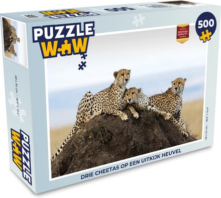 Puzzel Drie cheetas op een uitkijk heuvel - Legpuzzel - Puzzel 500 stukjes