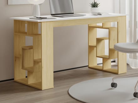 Vente-unique Bureau met 10 planken - Kleur: naturel en wit - JOVISO
