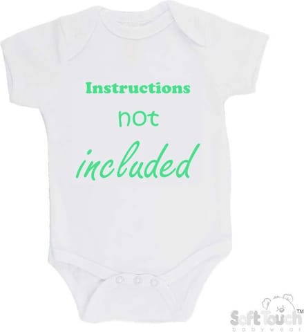 100% Katoenen Romper "Instructions not included" Unisex Katoen Wit/mint Maat 56/62
