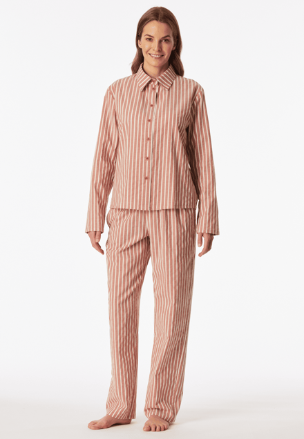 Lang pyjama van geweven stof met strepen in terracottakleur - Selected! premium 36