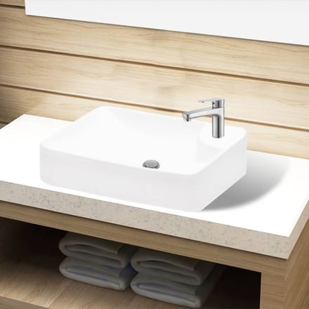 vidaXL - Wasbak - met - kraangat, - keramiek, - wit
