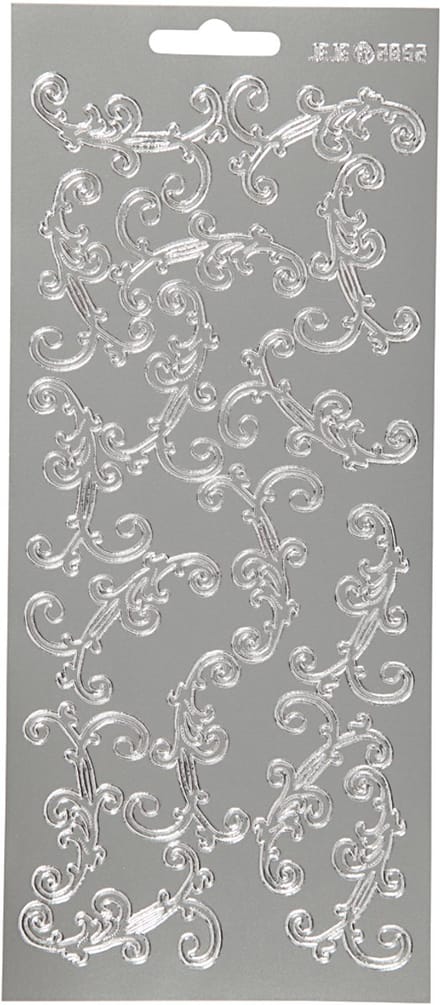 Stickers, swirl, vel 10x23 cm, zilver, 1 vel