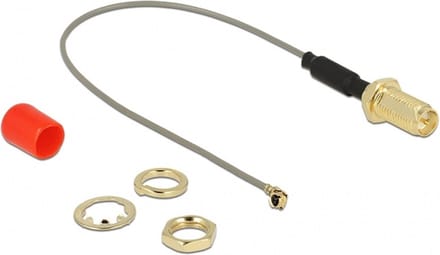 MHF I (v) - RP-SMA (v) kabel met ferriet kern - Micro Coax (1,13 mm) - 50 Ohm / grijs - 0,10 meter