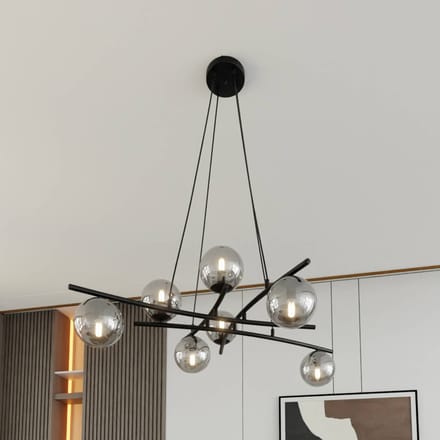 EMIBIG LIGHTING Hanglamp Glassy, grafietkleurig glas, 100 cm, 8-lamps, gekruist