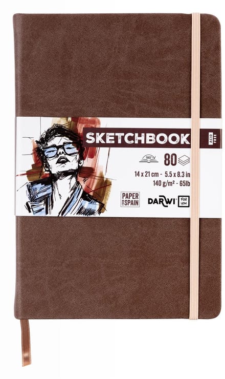 Darwi DFY - Schetsboek - A5 - 14 x 21 cm - 140 g - Bruin - 80 vellen