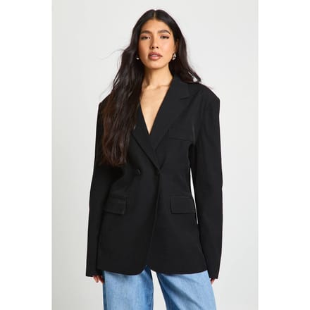 boohoo Dames Lange Dubbeldikse Blazer Op Maat Met Getailleerde Taille | Zwart | Maat: 38