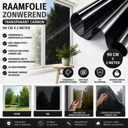 Wicotex - Raamfolie zonwerend- Afmeting 90cm x 2m - Kleur transparant carpon