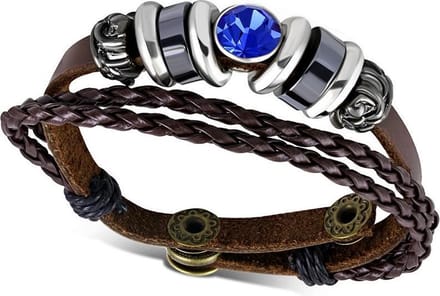 Montebello Armband Stef A - Leer - 316L Staal - Kralen - 15mm - 20-22cm