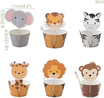6 stuks cupcake omslagen wilde dieren