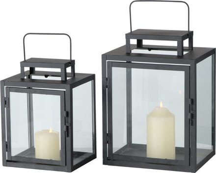 Lantaarns Zwart Glas Metaal set van 2