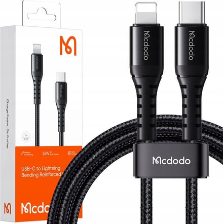 USB-C - Lightning McDodo CA-5631 Data- en Oplaadkabel, 36W, 1m, Zwart
