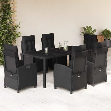 vidaXL - 7-delige - Tuinset - met - kussens - poly - rattan - zwart