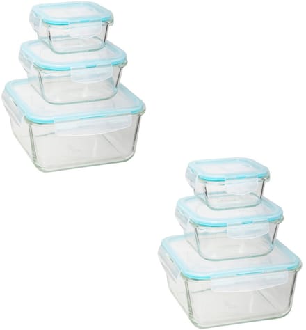 5Five Vershoudbakjes met deksel - glas - set 6x stuks - 330/800/2220 ml - luchtdicht - met clips