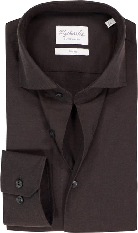 Michaelis slim fit heren overhemd - popeline - donkerbruin - Strijkvriendelijk - Boordmaat: 41