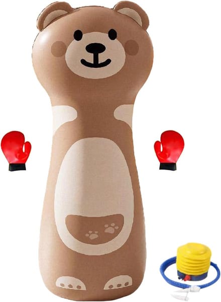 Kinder Bokszak - Opblaasbare Boksbal - Actieve Spelletjes - Stevige Stabiele Basis - 42x120cm - Bruine beer