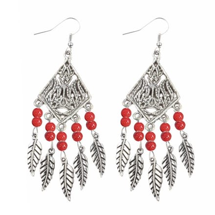 Fako Bijoux® - Oorbellen - Ruit Met Veertjes - Rood