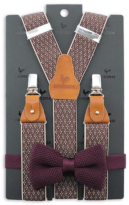 Sir Redman - Bretels met strik - bretels combi pack Don Diamond bordeaux - bordeauxrood / beige