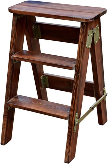 Houten Opstapkruk - Opstapladder - Multifunctioneel Gebruik - Opvouwbaar Antislip - 3 Treden 150kg