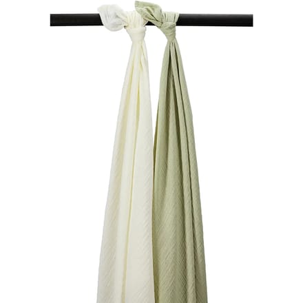 Meyco Baby Uni swaddle - 2-pack - pre-washed hydrofiel - natural/soft olive - 120x120cm