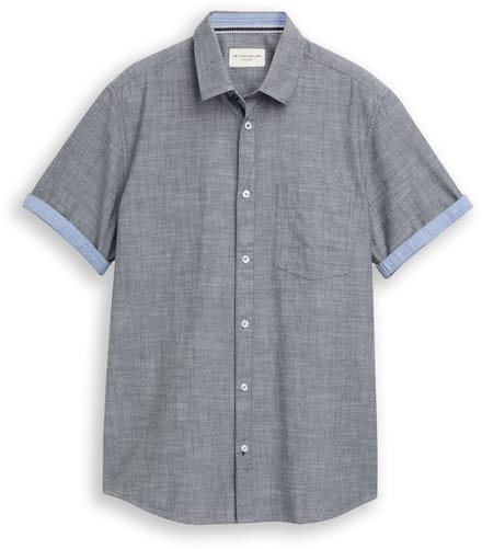 Tom Tailor - Regular fit overhemd met korte mouwen en borstzak - Maat S - navy structure