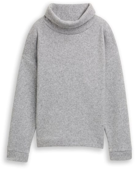 Tom Tailor - Loose fit sweatshirt met col - Maat M - medium silver grey melange