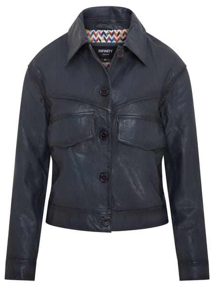 Marineblauw retro leren bikerjack voor dames - Kopervik